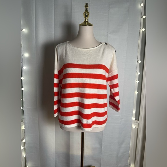 Red and White Striped Crew Neck Sweater - Picture 7 of 7